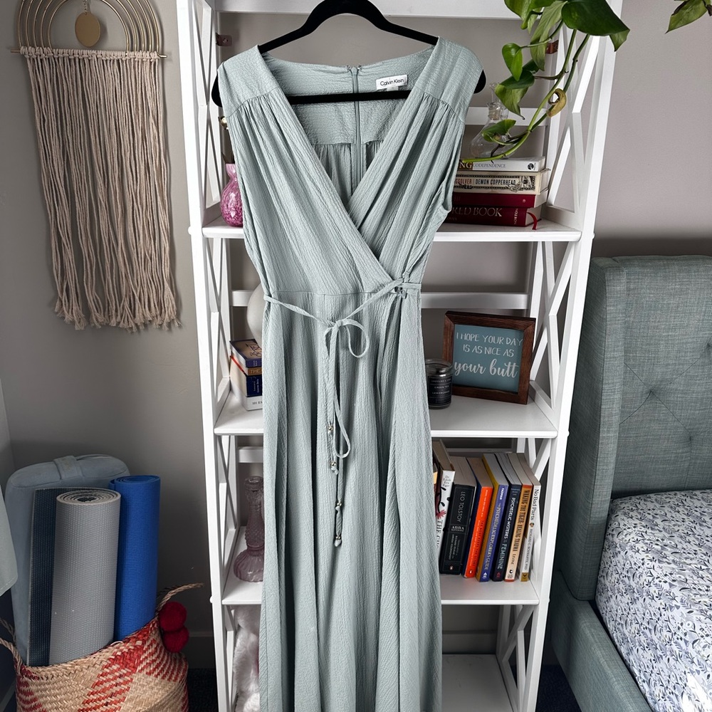 Calvin Klein sage colored wrapped dress